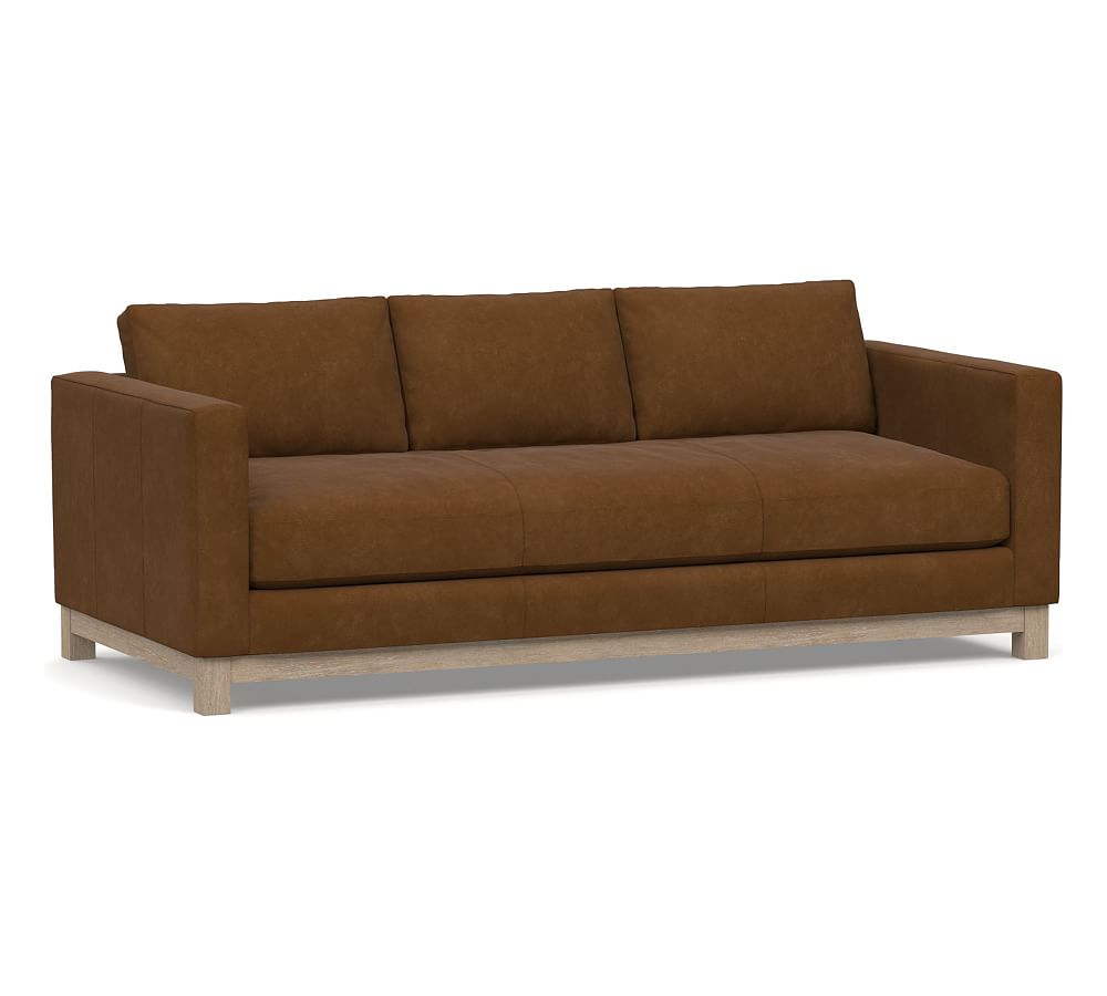 Jake Leather Sofa With Wood Legs Down Blend Wrapped Cushions Aviator