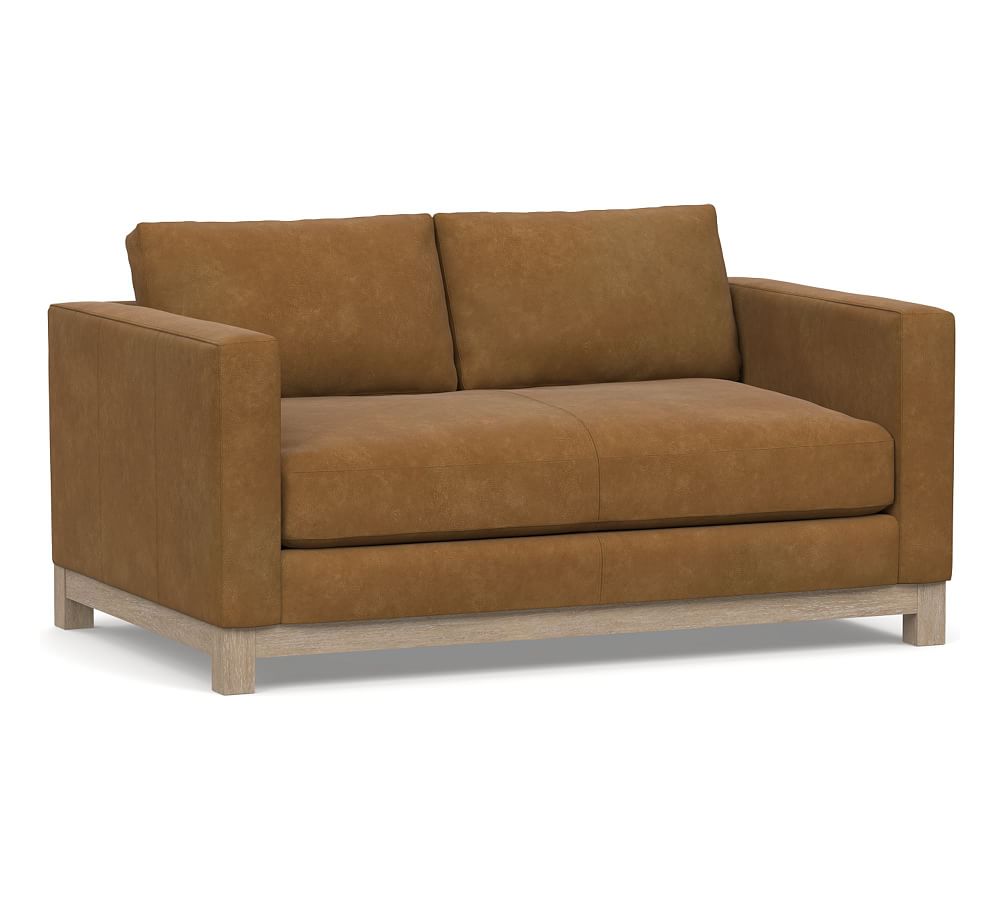 Jake Leather Apartment Sofa With Wood Legs Down Blend Wrapped Cushions