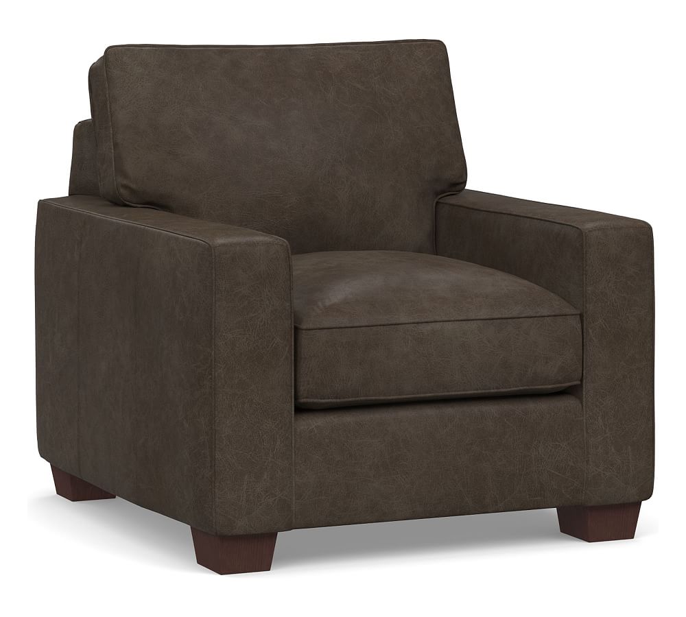 PB Comfort Square Arm Leather Armchair Polyester Wrapped Cushions