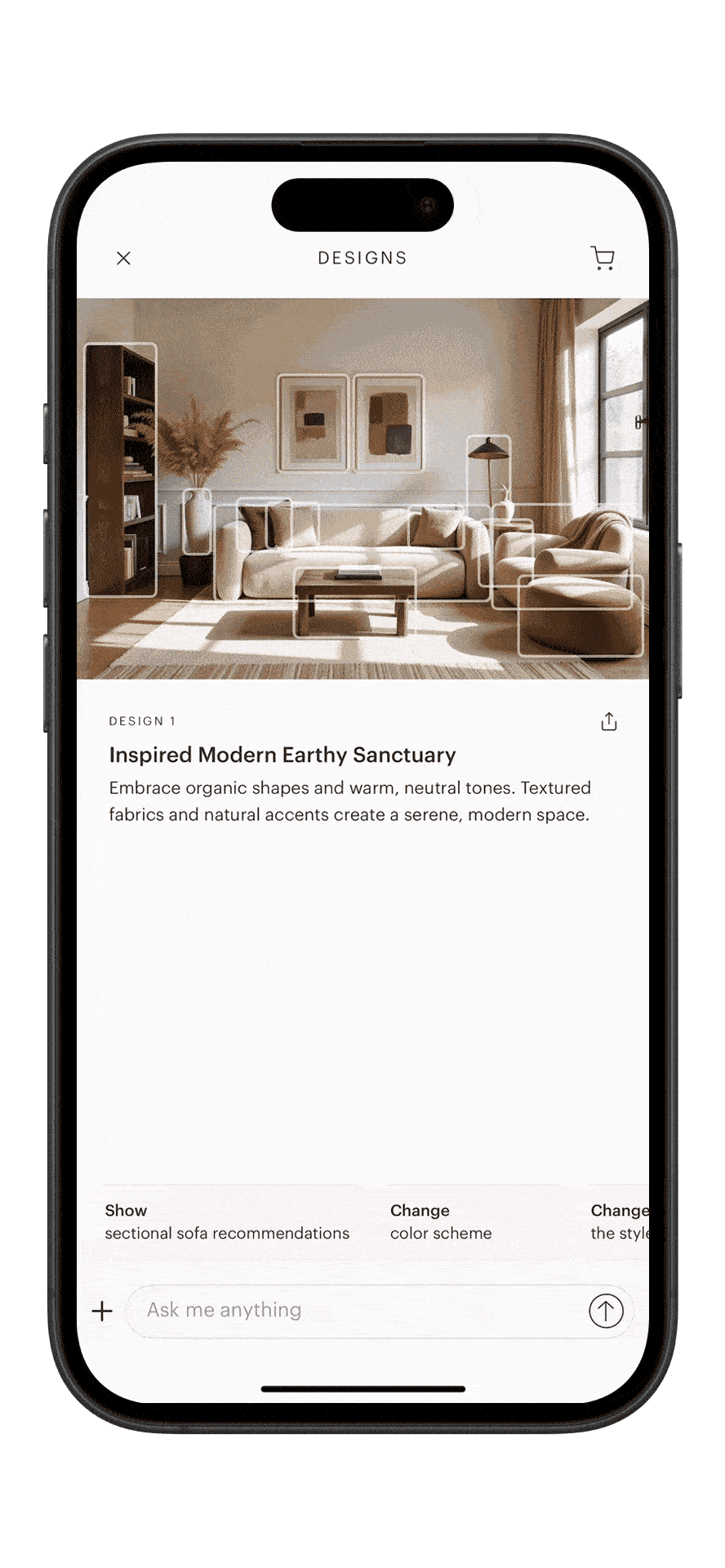 iPhone mockup showing Havenly AI interior design app