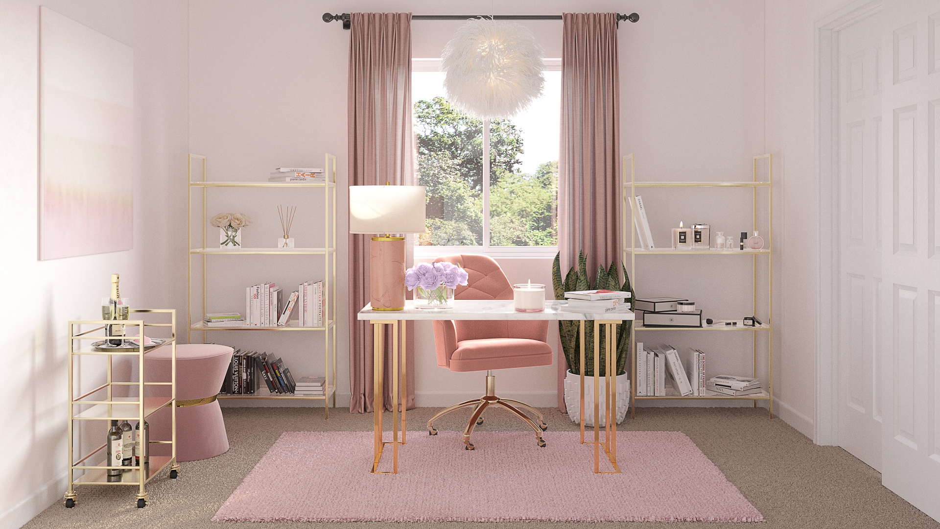 Louis Vuitton Pink Luxury Fashion Window Curtain Home Decor in