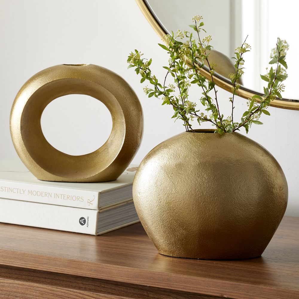 Metal Pebble Vase, Brass, Low Round West Elm Havenly