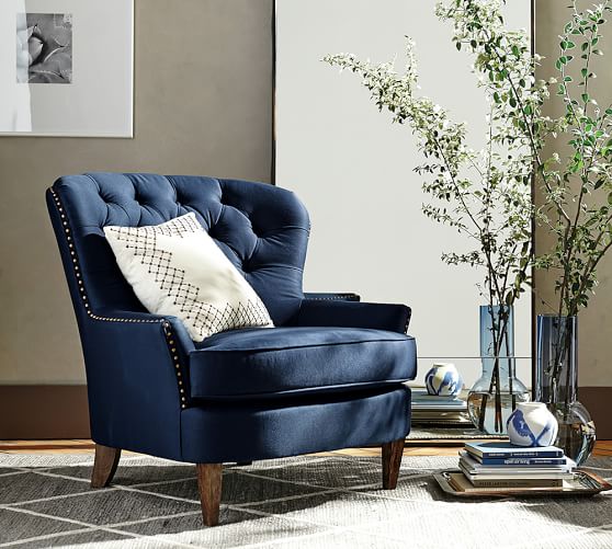 Pottery barn blue velvet shop chair