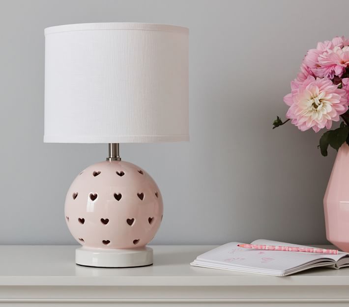 Blush Ceramic Heart Cut Out 3 Way Table, 3 Way Table Lamps