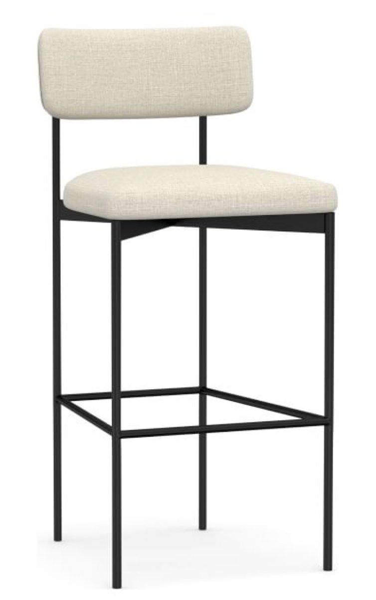 Maison Upholstered Counter Height Bar Stool, Bronze Leg, Basketweave Slub Oatmeal Pottery Barn