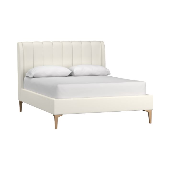 Avalon Channel Stitch Upholstered Bed, King, Lustre Velvet Linen Pottery Barn Teen Havenly