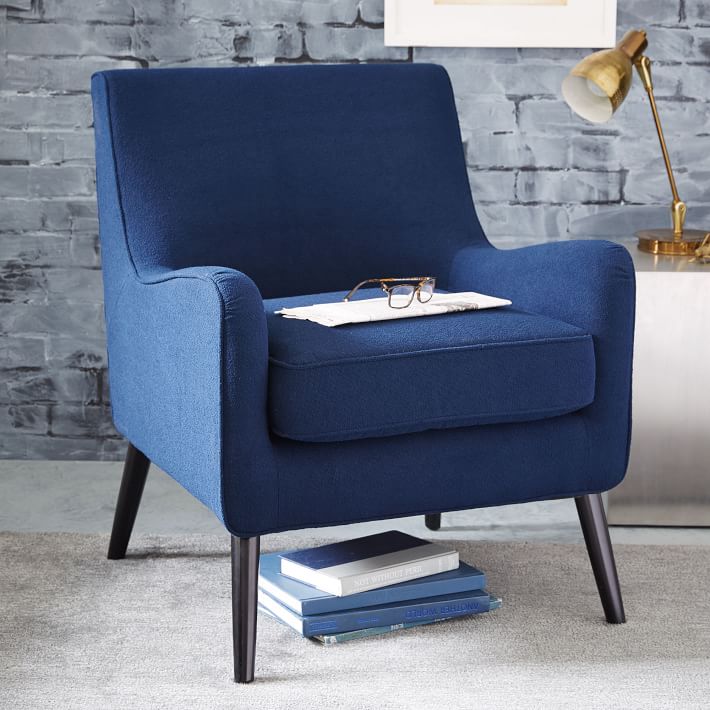 Book Nook Armchair, Ink Blue, Performance Velvet, Chocolate-Individual