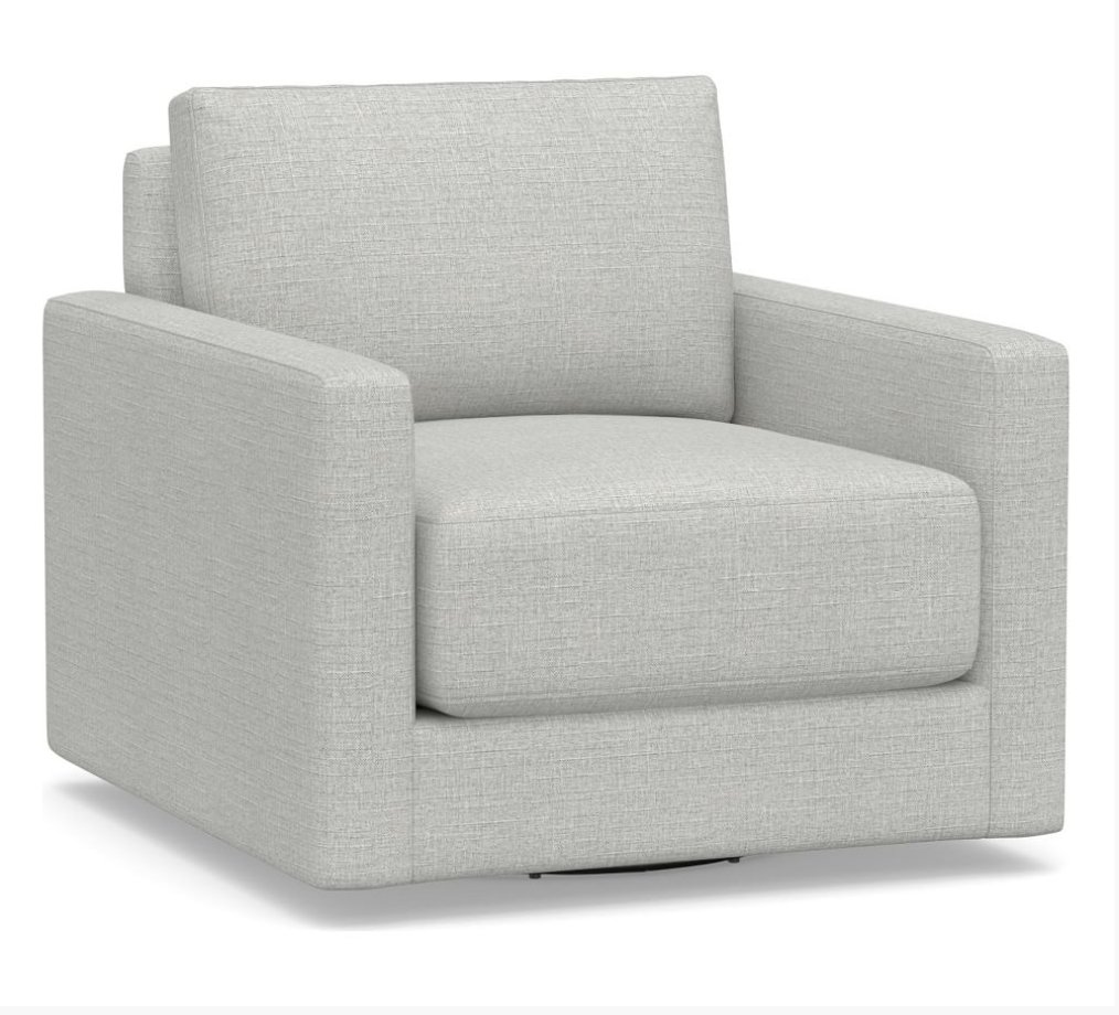 Cove Square Arm Upholstered Swivel Armchair, Polyester Wrapped Cushions