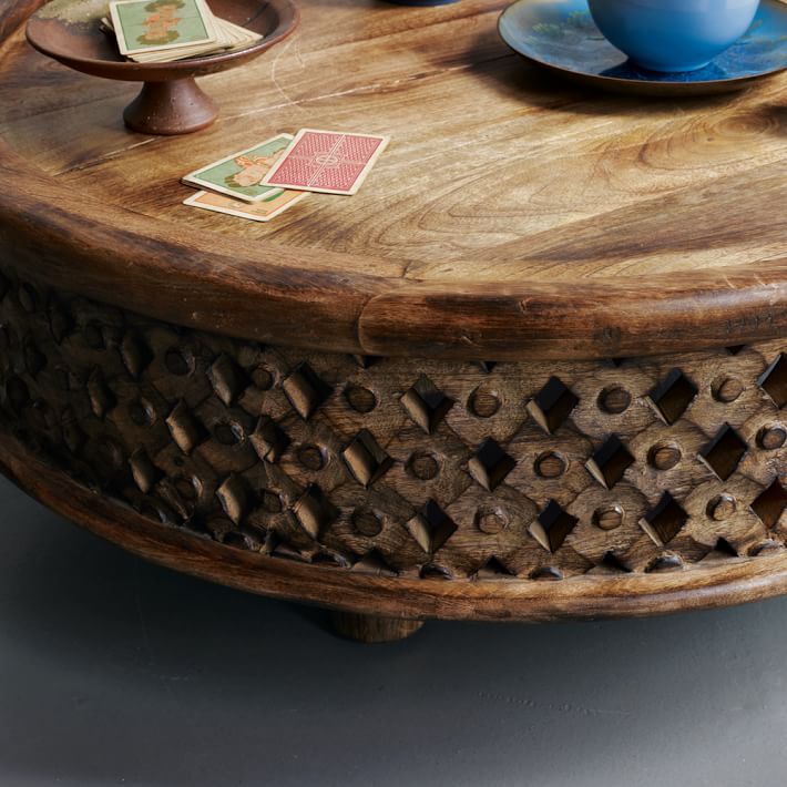 Carved Wood Coffee Table, Raw Mango - West Elm | Havenly