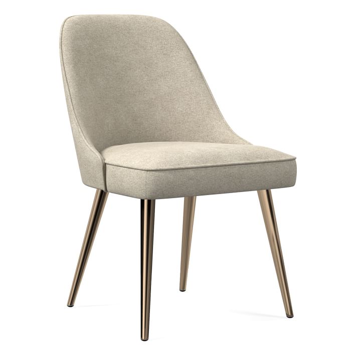 Mid-Century Upholstered Dining Chair, Distressed Velvet, Light Taupe