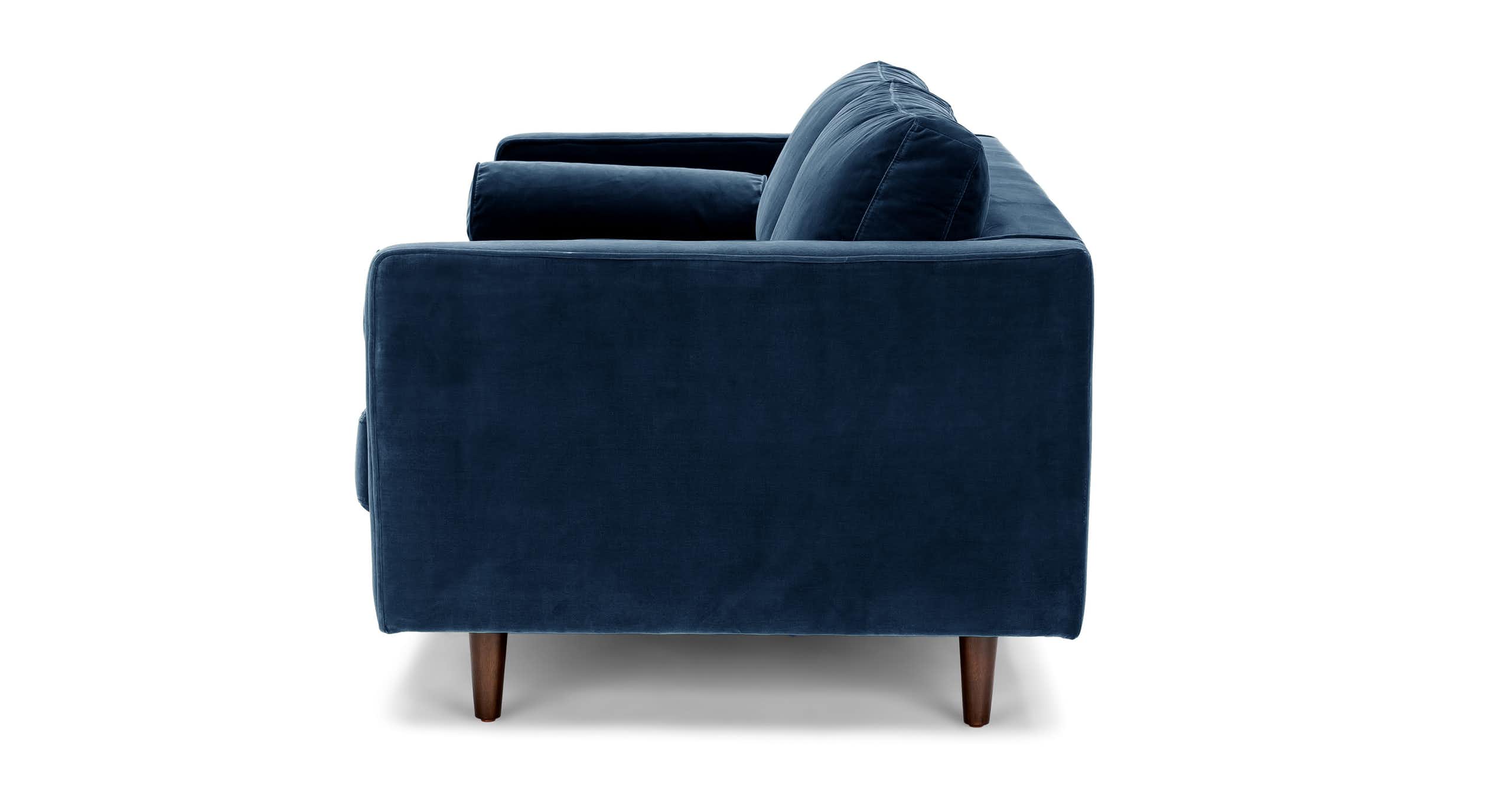 Sven Walnut & Cascadia Blue Velvet 3 Seater Sofa