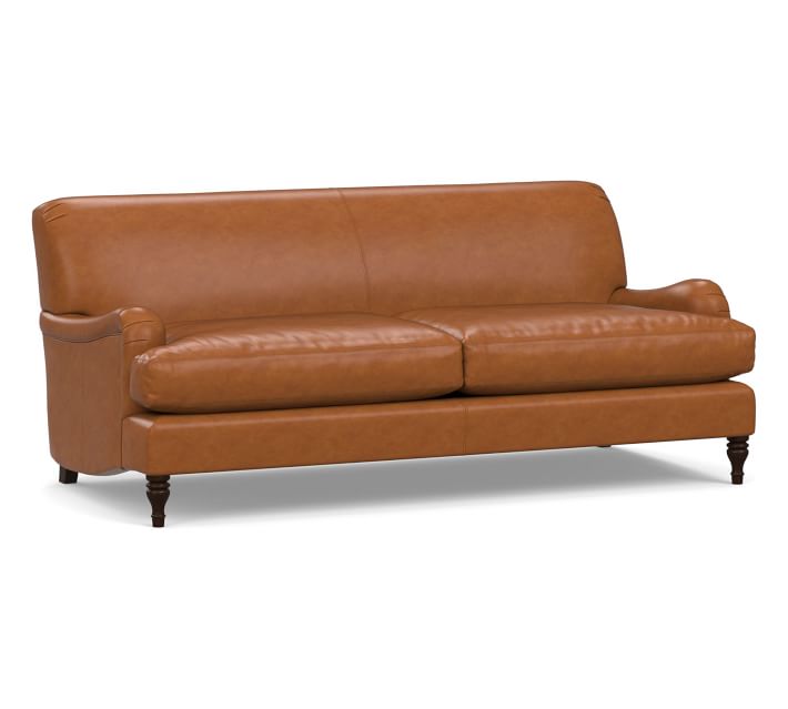 Carlisle Leather Sofa 80", Polyester Wrapped Cushions, Signature Maple Pottery Barn Havenly