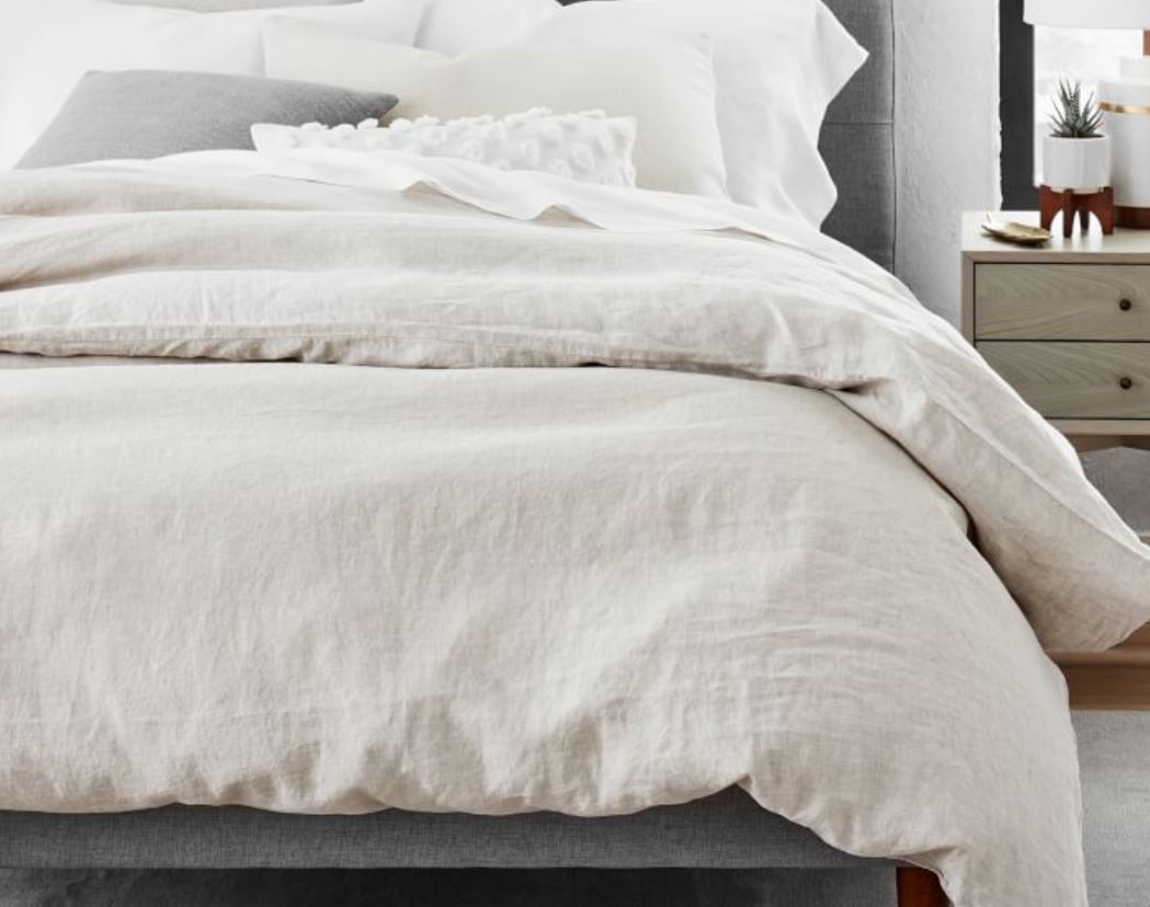 Belgian Linen Duvet Cover, Full/Queen, Natural Flax West Elm Havenly