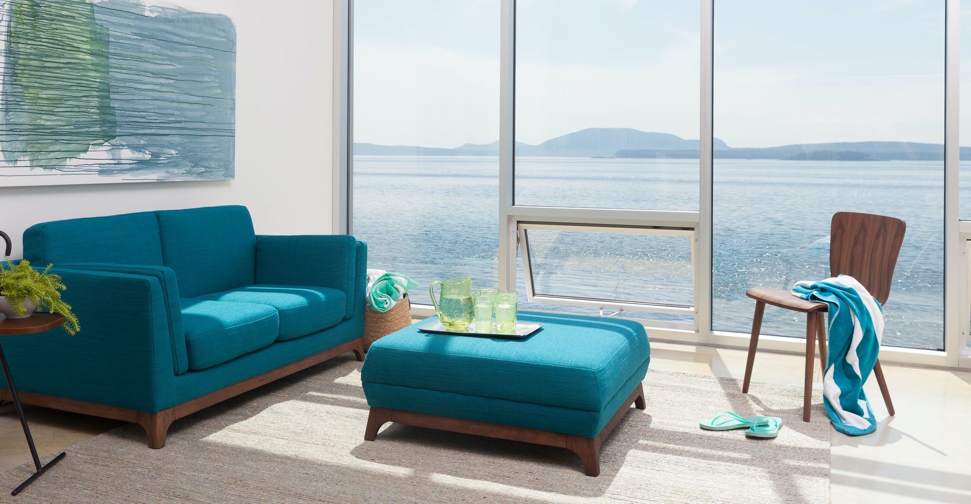 Ceni Lagoon Blue Ottoman Article Havenly