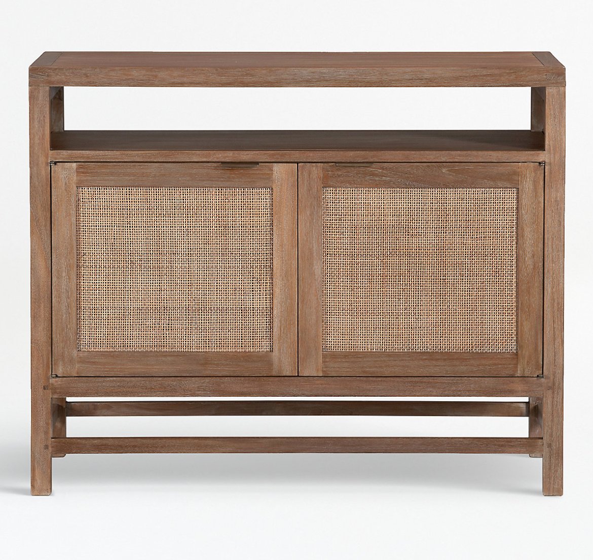 Blake 42" Light Brown Teak and Rattan Storage Media Console - Crate and Barrel | Havenly