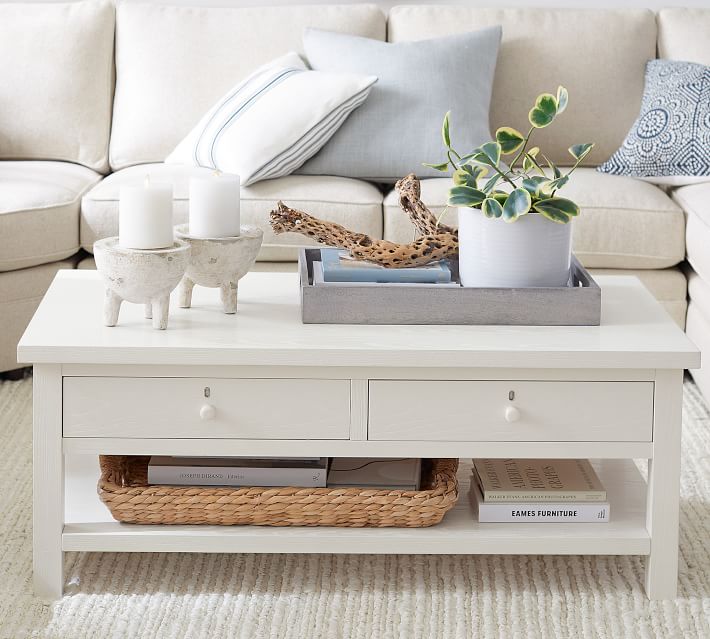 Farmhouse 48" Coffee Table with Drawers, Montauk White Pottery Barn