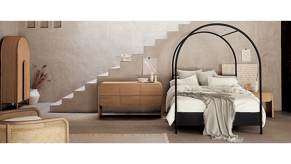 Canyon King Arched Canopy Bed with Upholstered Headboard Crate and