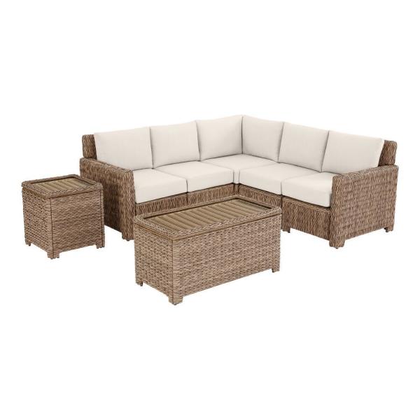 Hampton Bay Laguna Point 5-Piece Brown Wicker Outdoor Patio Sectional ...