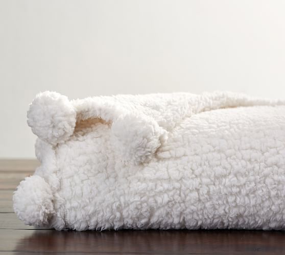 Cozy Pom Pom Sherpa Throw Blanket 50 x 60