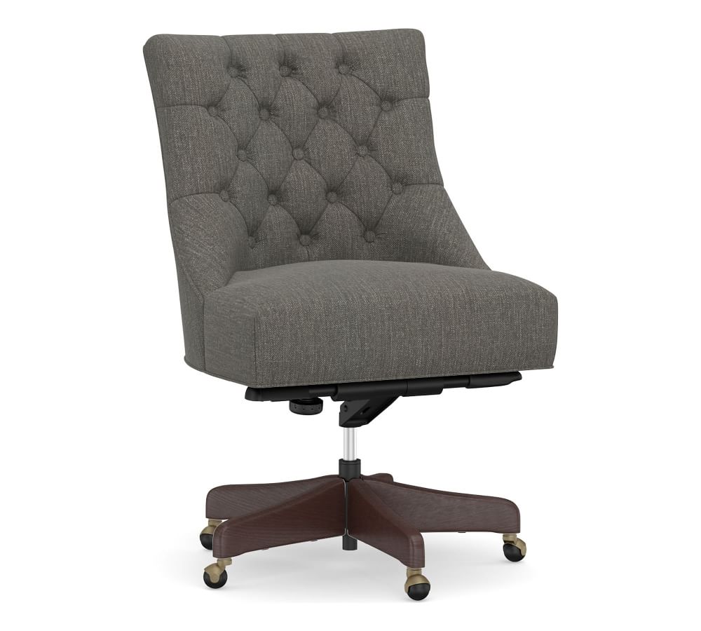 Hayes Upholstered Tufted Swivel Desk Chair, Rustic Brown Frame