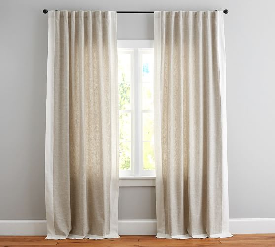 Emery Framed Border Linen Drape 50 X 96 Oatmeal Ivory By