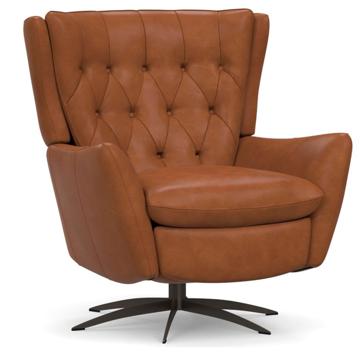 Wells Leather Swivel Recliner with Bronze Base, Polyester Wrapped Cushions Vintage Caramel