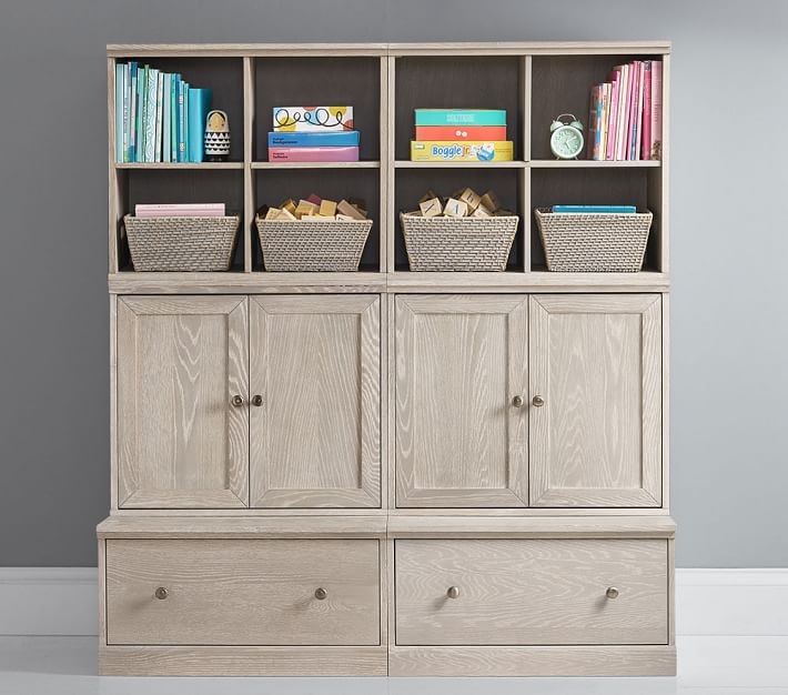 Cameron 2 Bookcase Cubbies, 2 Cabinets, & 2 Drawer Bases, Heritage Fog ...