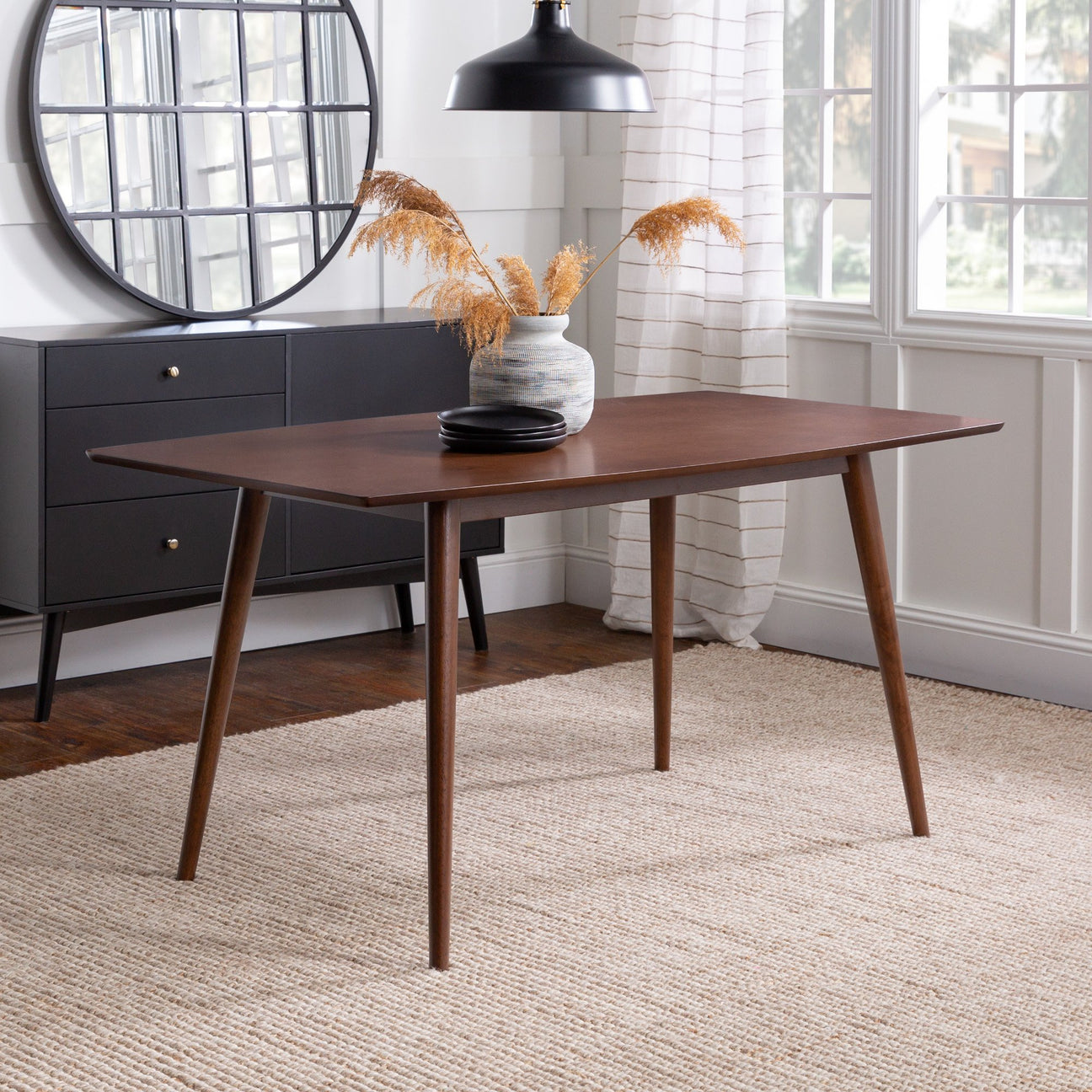 60" Mid Century Wood Dining Table - Walnut - Walker Edison | Havenly