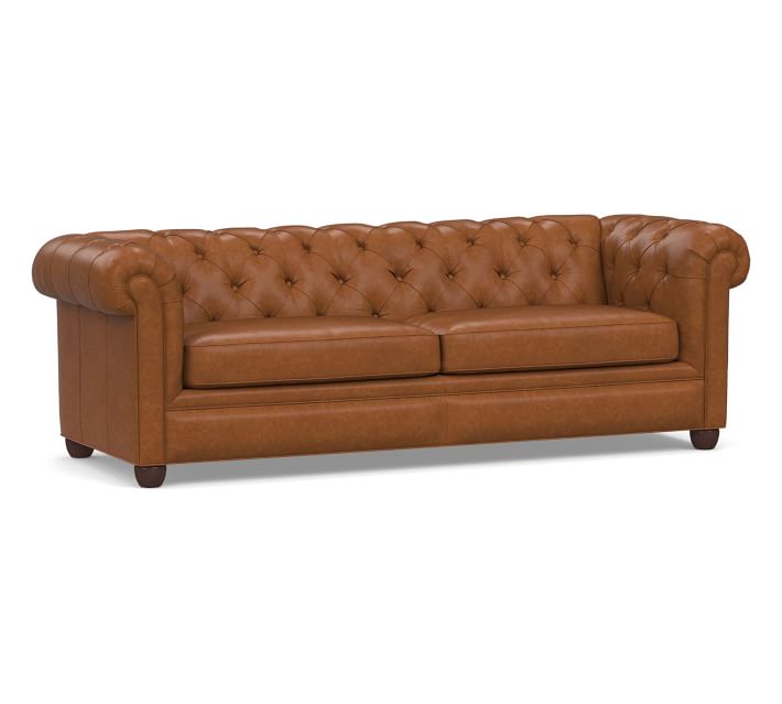 Chesterfield Roll Arm Leather Grand Sofa 96