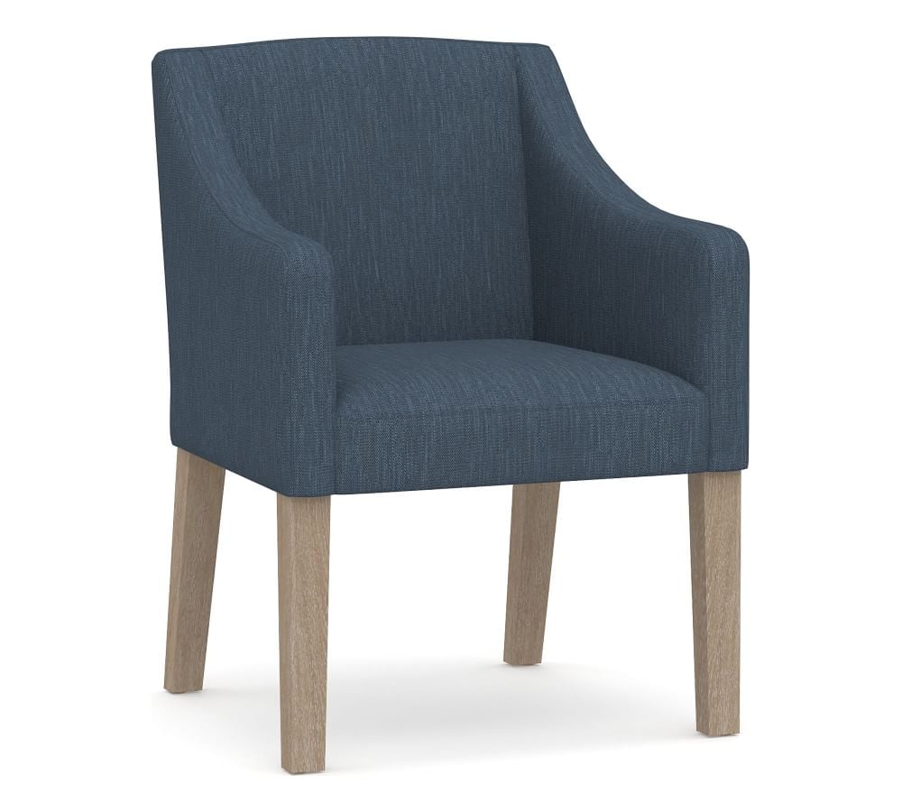 PB Classic Upholstered Slope Arm Dining Chair with Seadrift Legs, Performance Heathered Tweed