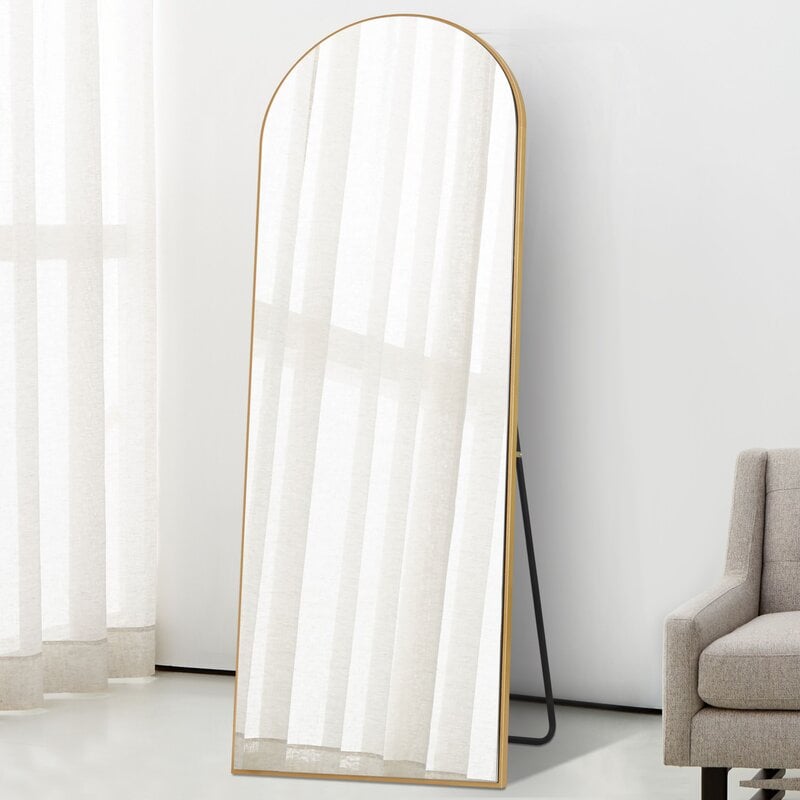 Greta Sleek ArchedTop Wall Mirror, Gold, 65" Wayfair Havenly
