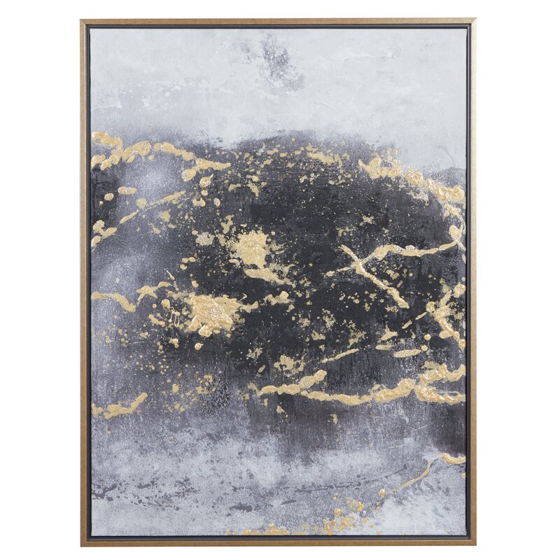 Rectangular Dark Grey And Gold Foil Abstract Canvas Wall Art With Gold