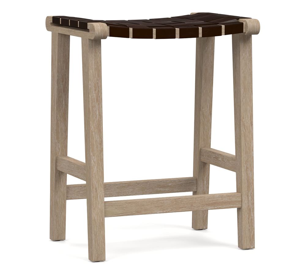 Fenton Leather Backless Counter Height Bar Stool, Seadrift Leg, Legacy