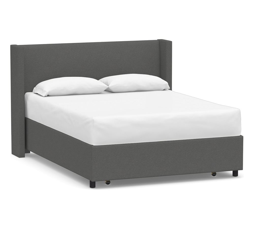 Elliot Shelter Upholstered Headboard with Footboard Storage Platform Bed, King, Park Weave