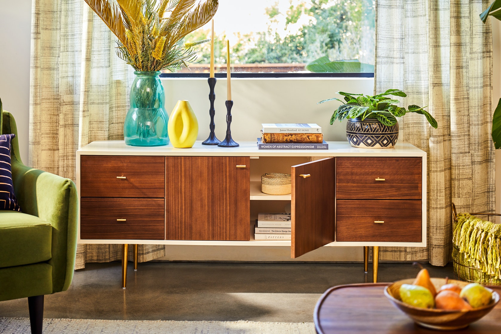 Aaro Mid Century Modern Small Media Console Walnut Joybird Havenly