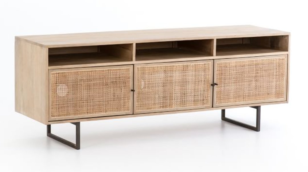 Dolores 65" Cane Media Console Pottery Barn Havenly