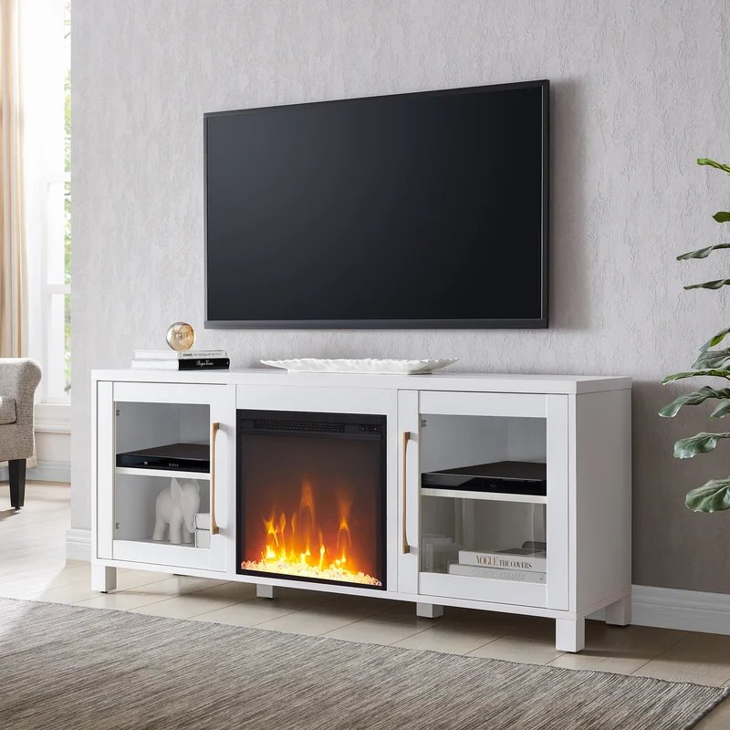 Hetton TV Stand for TVs up to 70 with Electric Fireplace Included -  Wayfair | Havenly