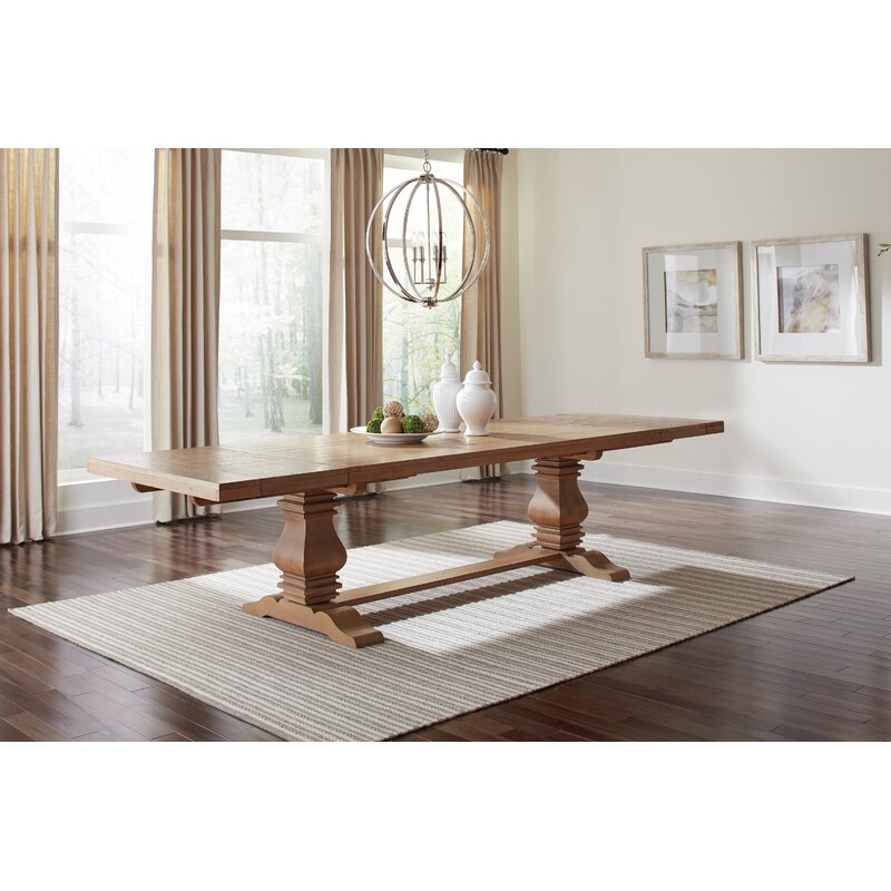 Bewdley Extendable Pine Solid Wood Trestle Dining Table - Wayfair | Havenly