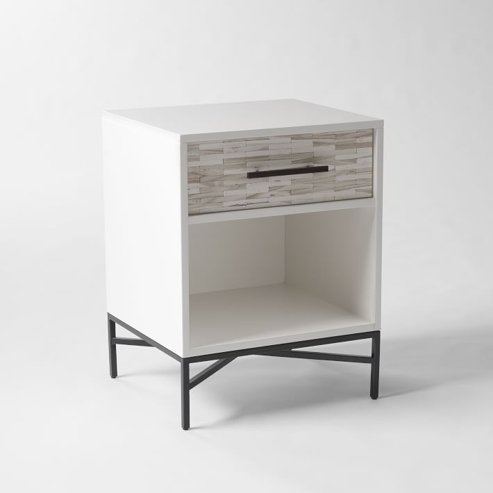 Wood Tiled Nightstand White Individual West Elm