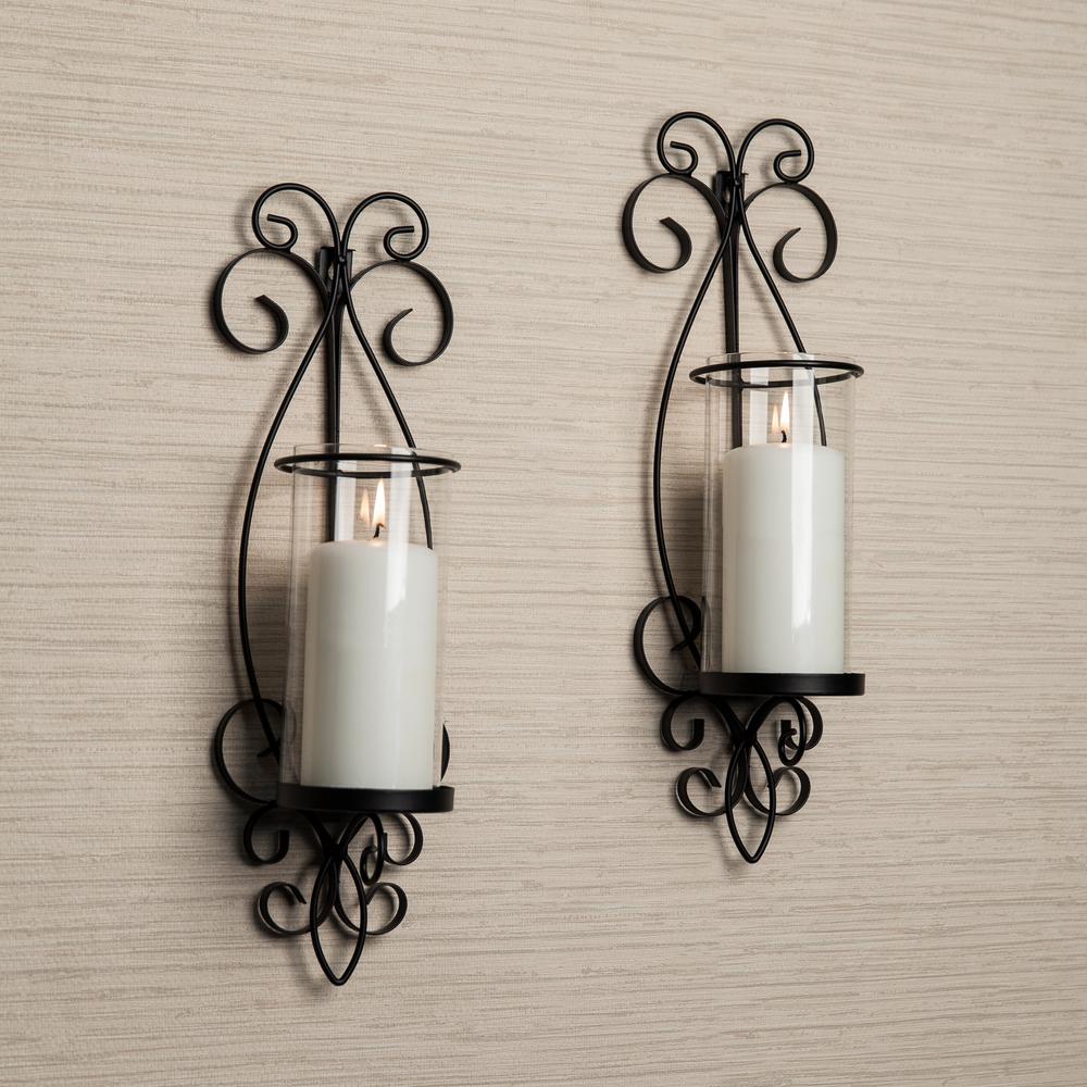 San Remo Black Candle Wall Sconce (Set of 2), Blacks - Home Depot