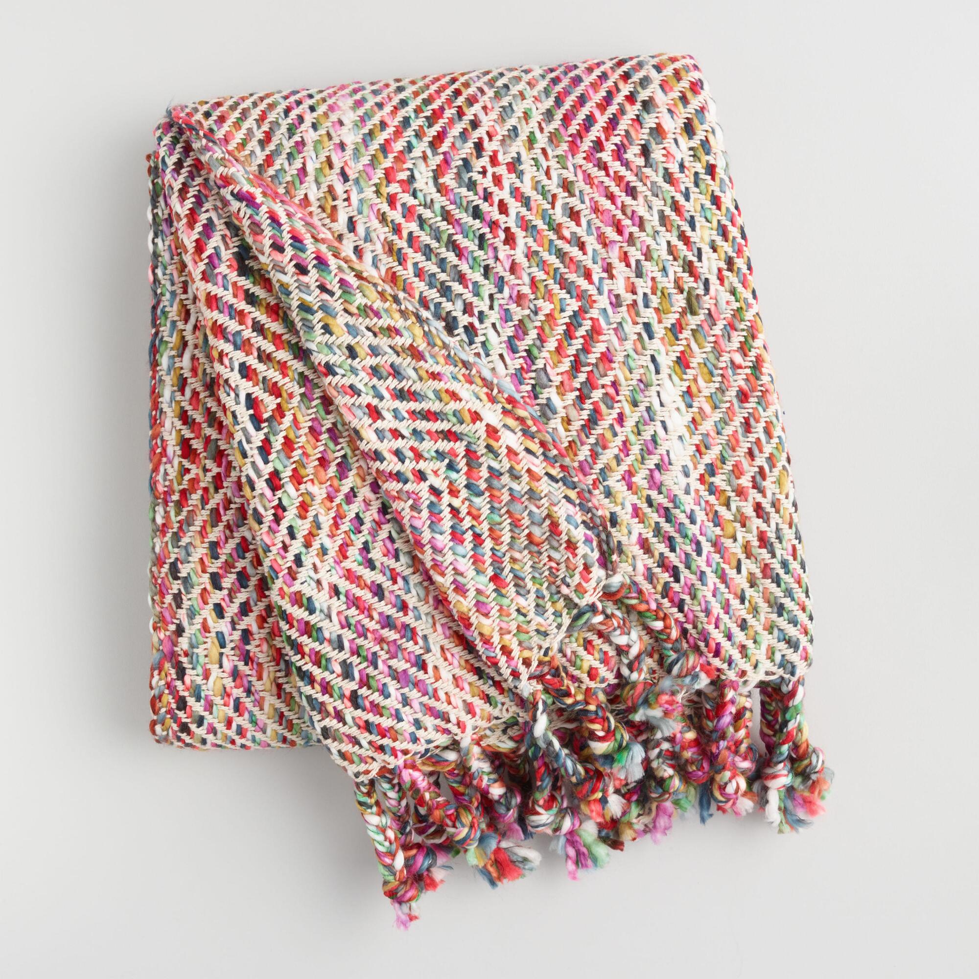 Pink Multicolor Stitch Fringe Throw Blanket By World Market World Market Cost Plus