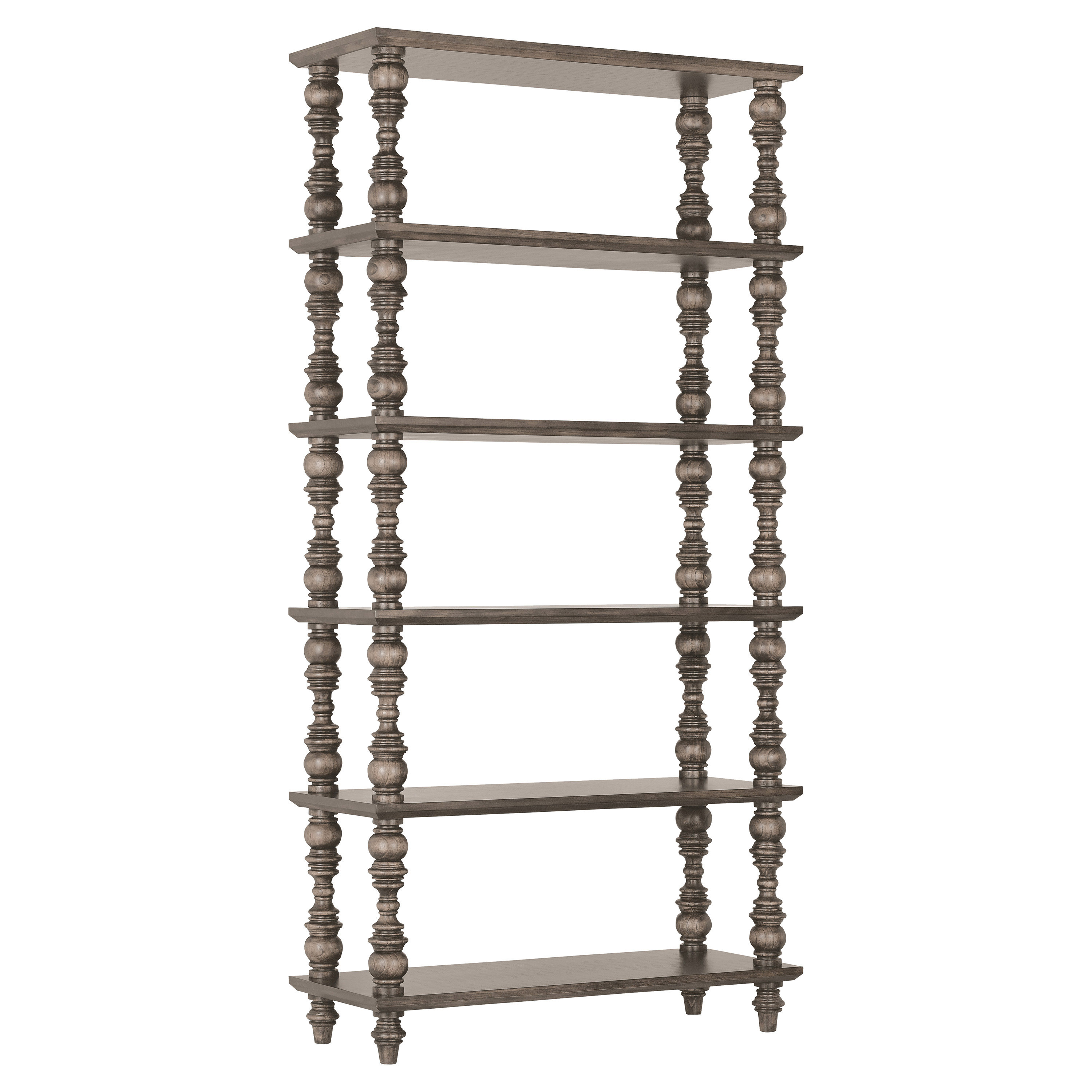 Luker Modern Classic 6 Shelf Turned Grey Wood Etagere Bookcase - Kathy ...