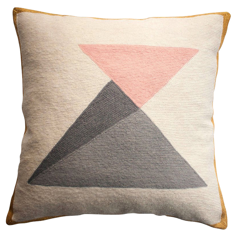 Leah Singh Modern Hand Embroidered Rose Triangle Pillow Cover - Kathy ...