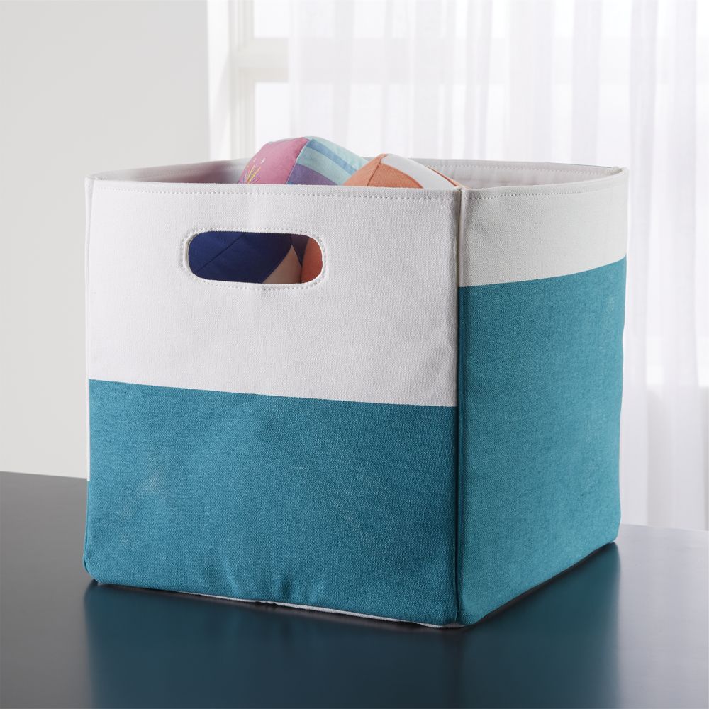 Color Block Teal Cube Storage Bin Crate and Barrel Havenly