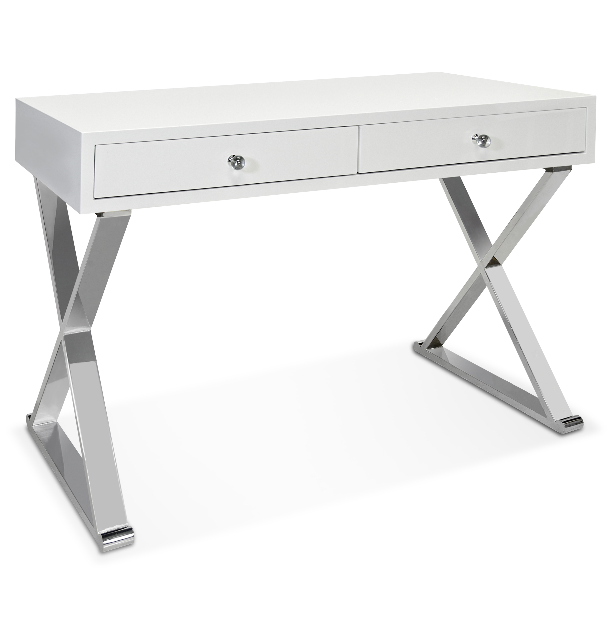 Keating Hollywood Regency White Lacquer Stainless Steel Desk Kathy