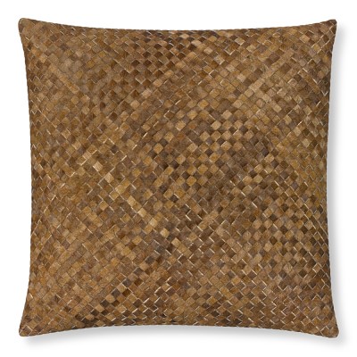 Williams Sonoma Woven Leather Hide Pillow Cover Canvas Back 22" X 22" Brown NEW 