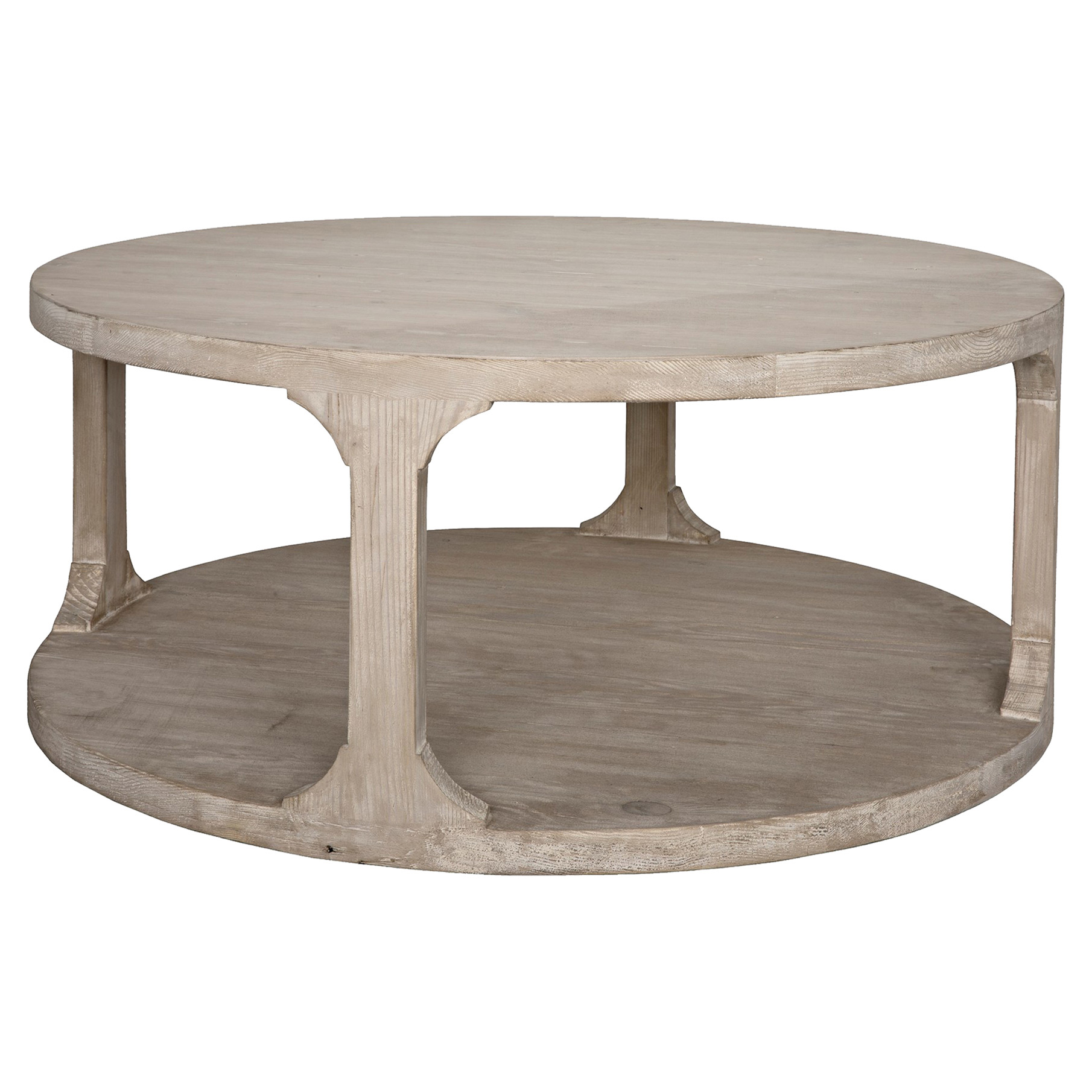 Andre Coastal Beach Grey Washed Reclaimed Wood Round Coffee Table