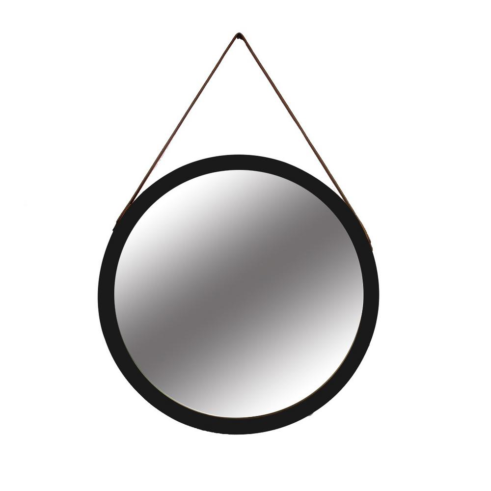 30 in. Black Round Mirror with Leather Strap Home Depot Havenly