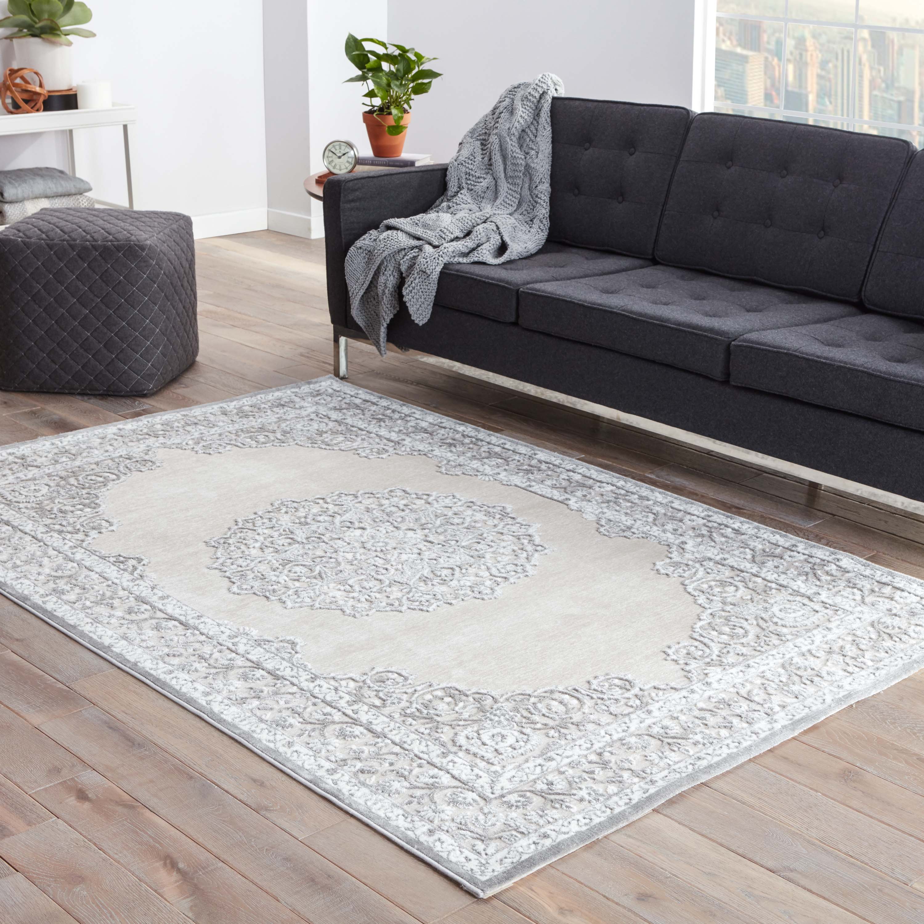 Malo Medallion Gray/ White Area Rug (9' X 12') Collective Weavers