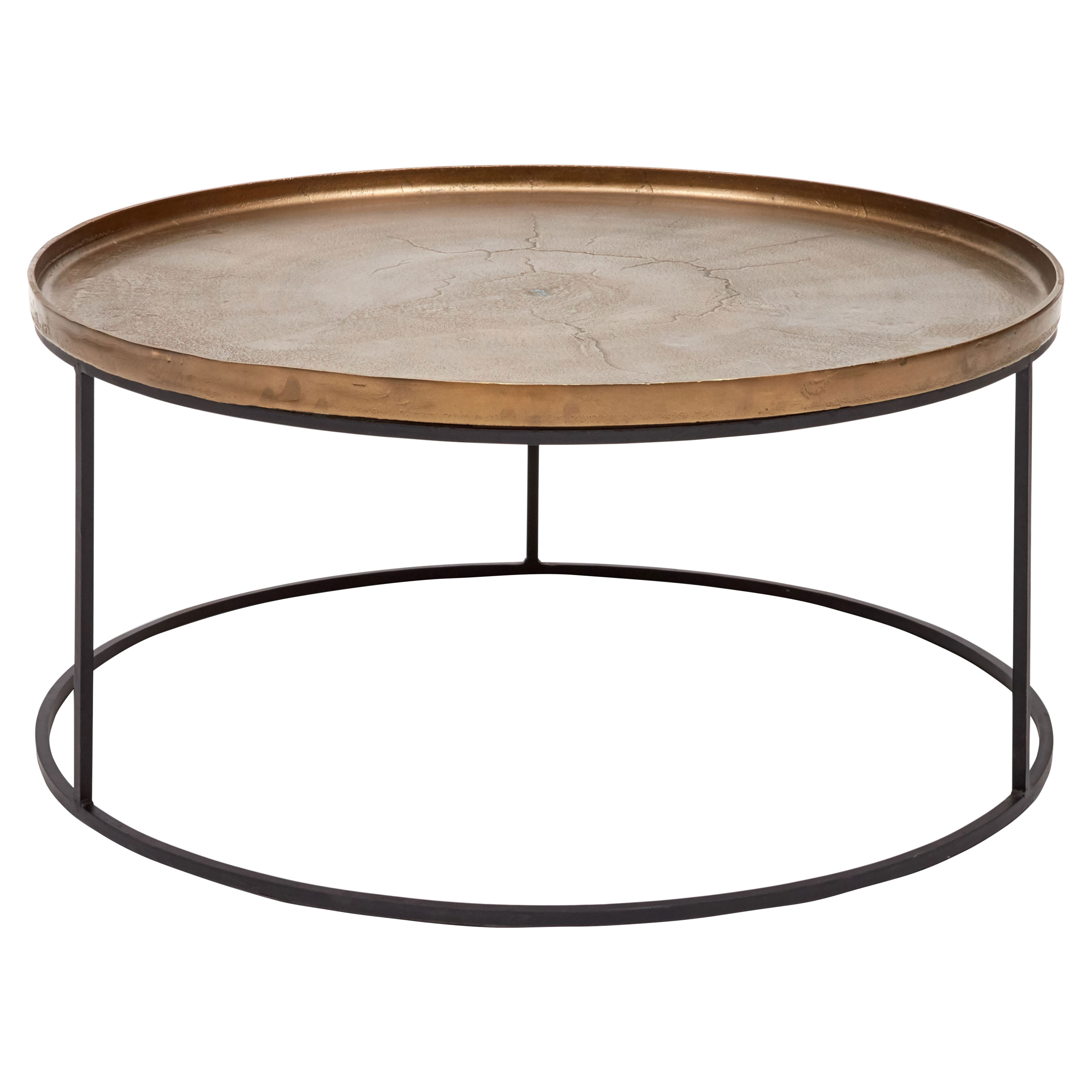 Emily Industrial Loft Black Metal Base Round Brass Coffee Table Kathy